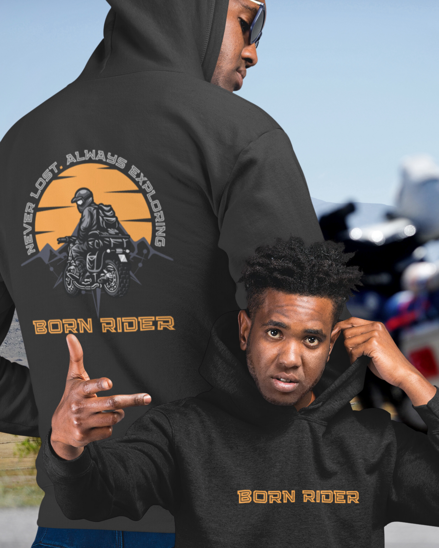 Born Biker - डबल साइडेड प्रिंटेड हुडी
