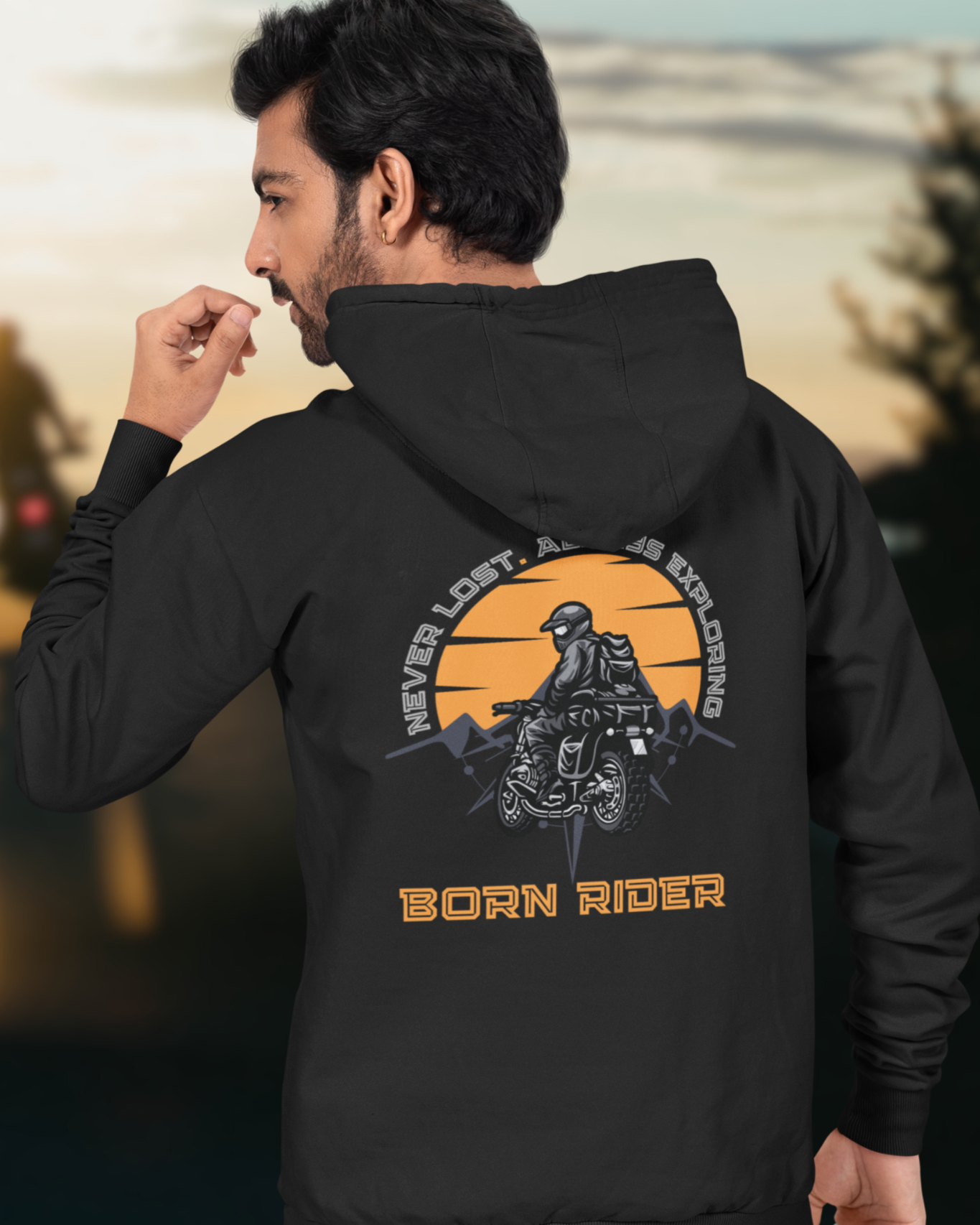 Born Biker - डबल साइडेड प्रिंटेड हुडी