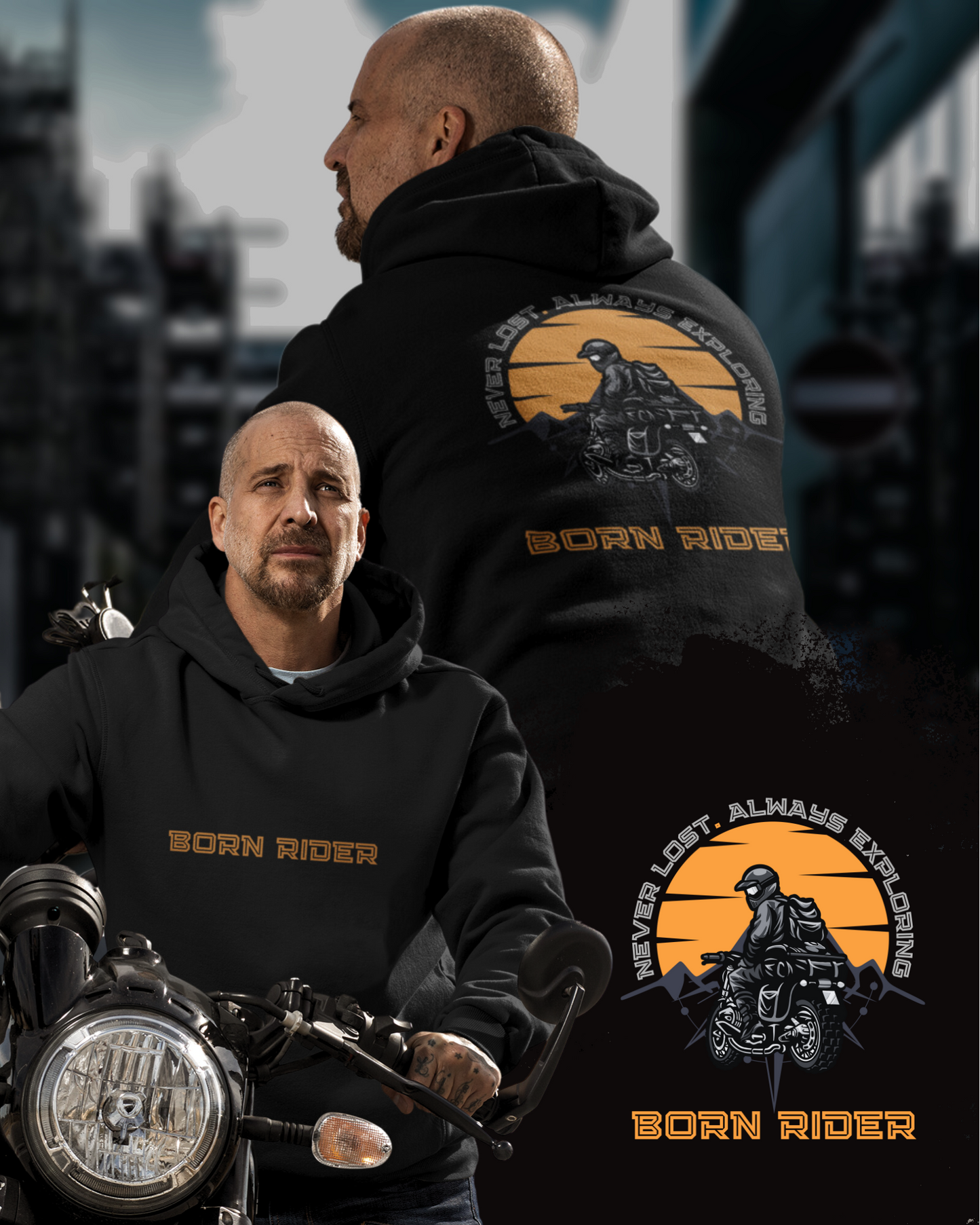 Born Biker - डबल साइडेड प्रिंटेड हुडी