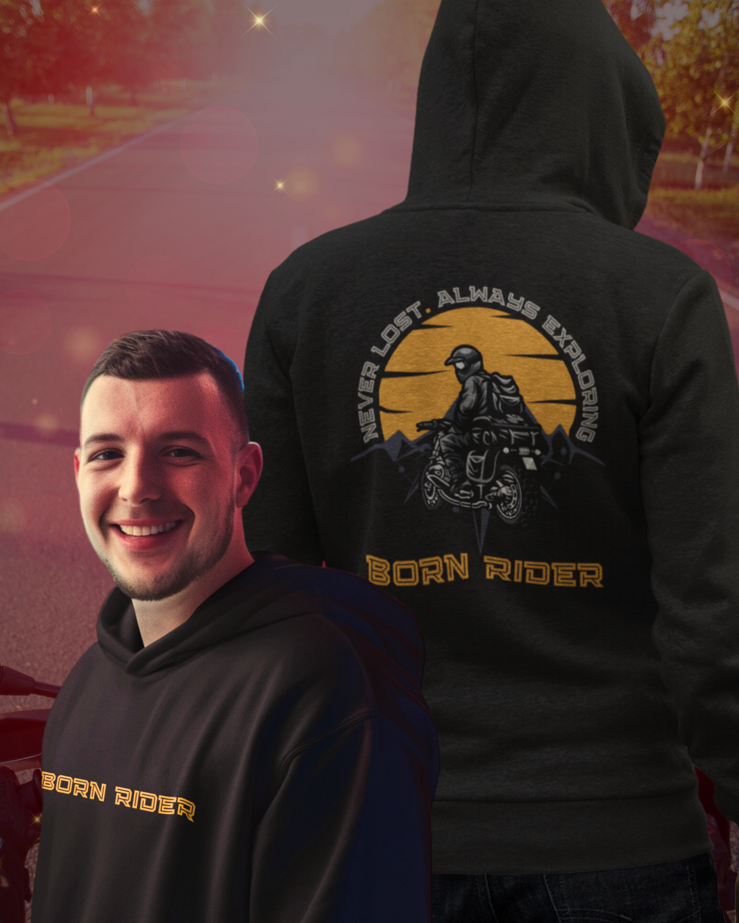 Born Biker - डबल साइडेड प्रिंटेड हुडी