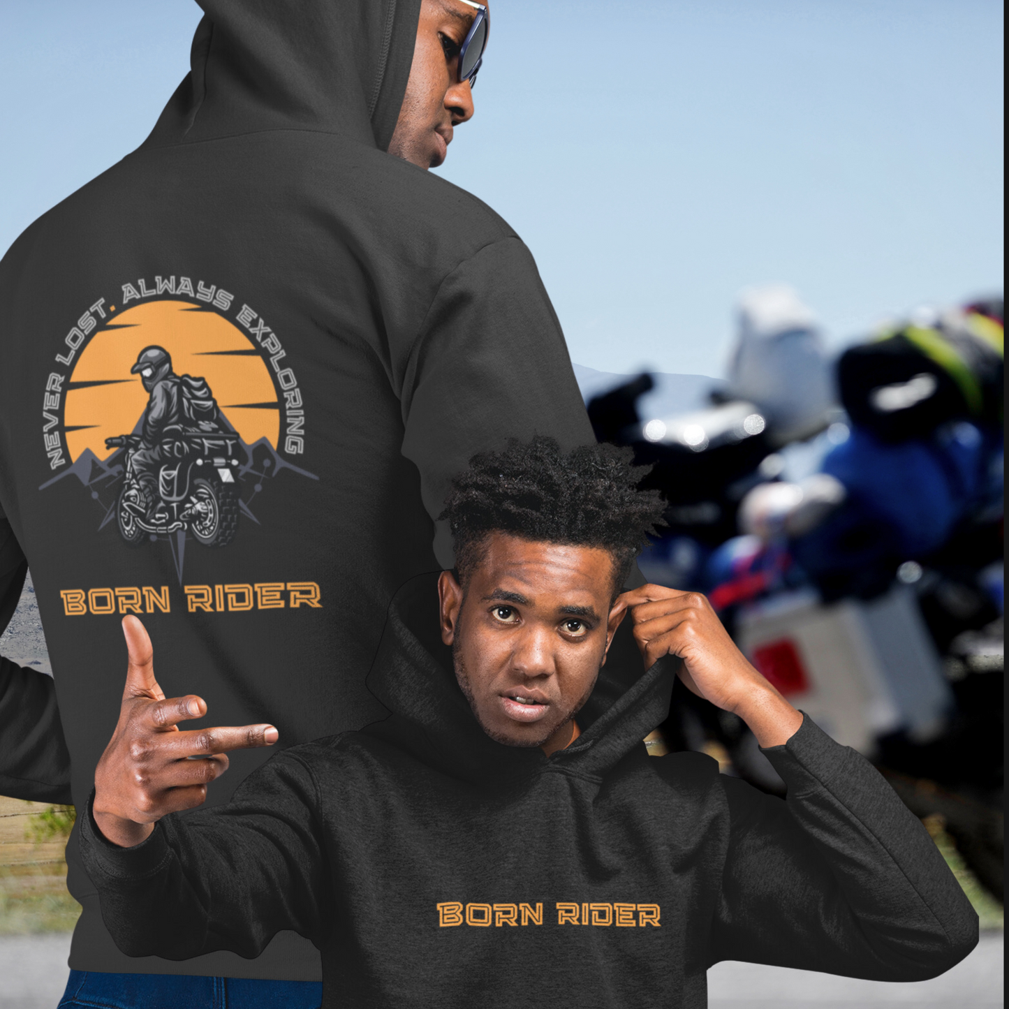 Born Biker - Double sided printed hoodie