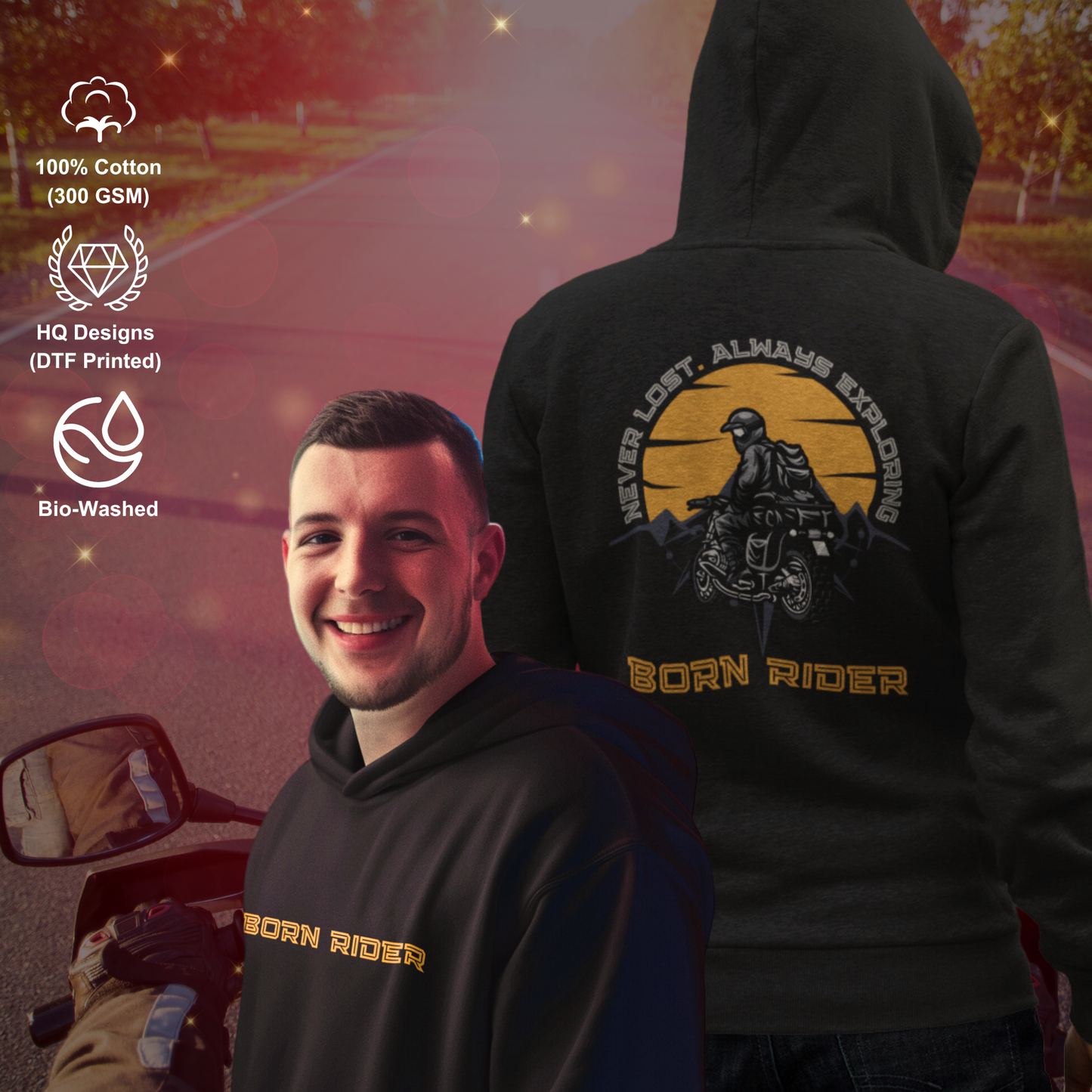 Born Biker - Double sided printed hoodie